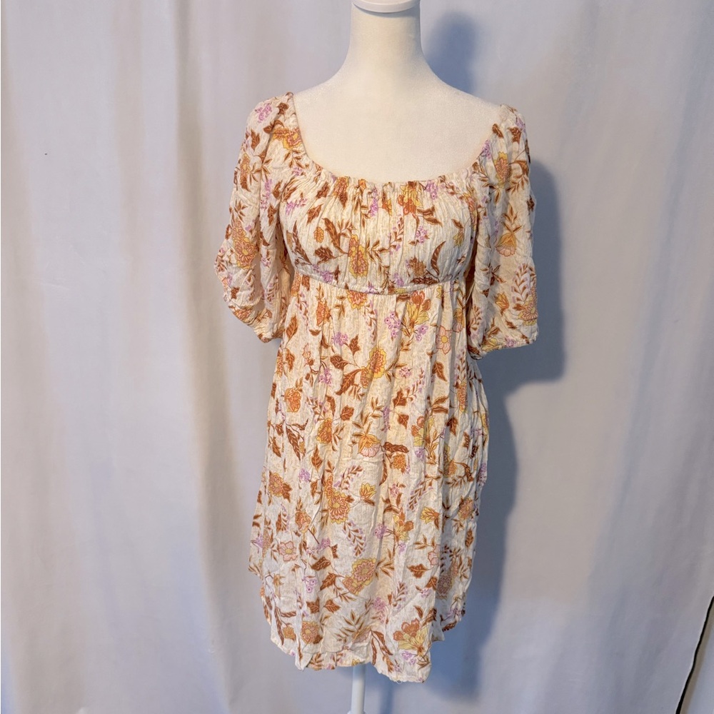 Billabong Floral Mini Dress - Cream and Brown